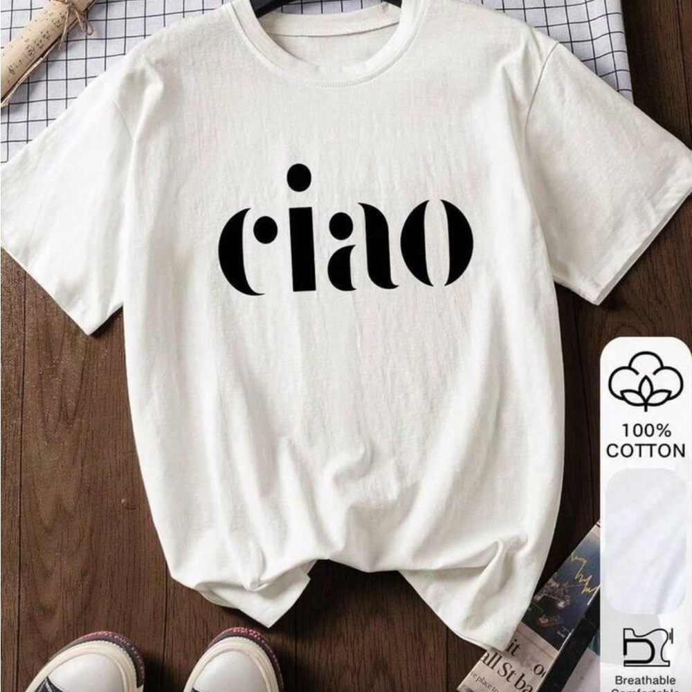 White 'Ciao' Graphic Cotton T‑Shirt